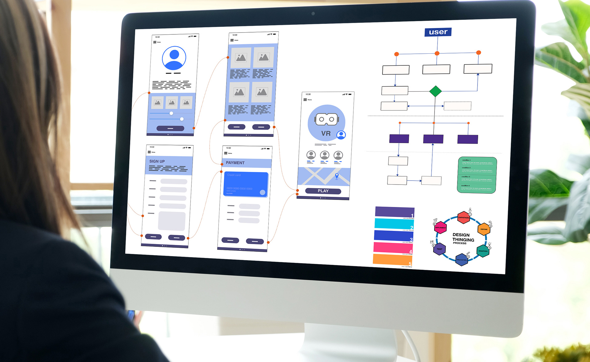 Femme préparant une maquette de site Web avec le logiciel Adobe XD